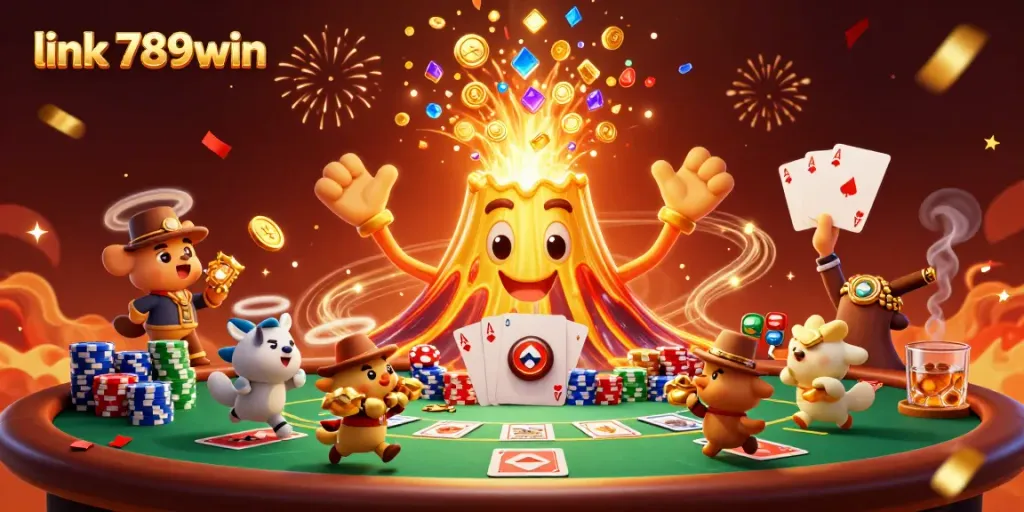 Experience the thrill of link 789win with a stunning eruption of treasure and excitement in this vibrant casino scene.