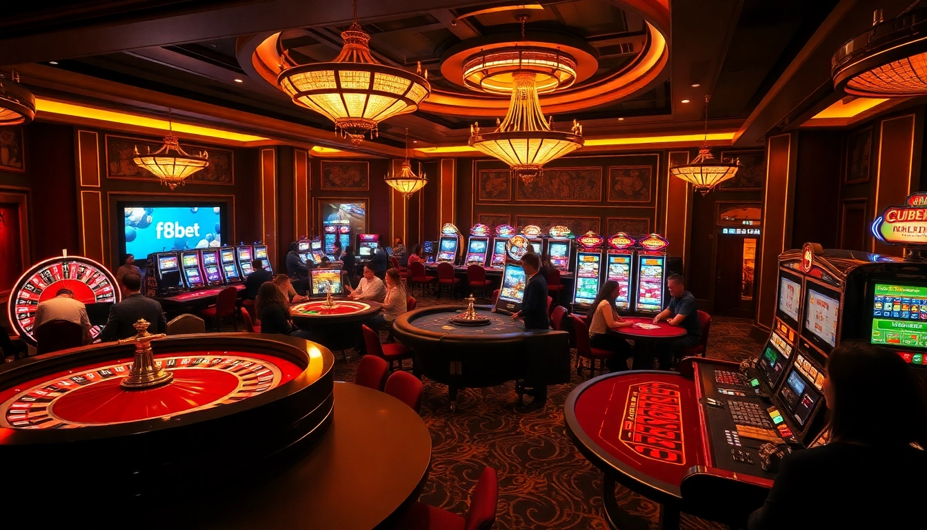 Experience the thrill of gambling with Link Vào f8bet at a vibrant casino featuring roulette and poker games.