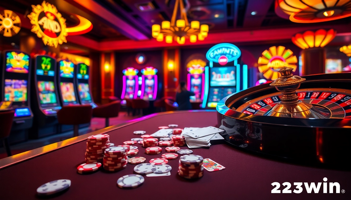 Experience thrilling games at 23win with vibrant casino lights and high-stakes action.