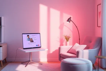 Cozy home office showcasing a digital interaction with a girlfriend AI for a warm experience