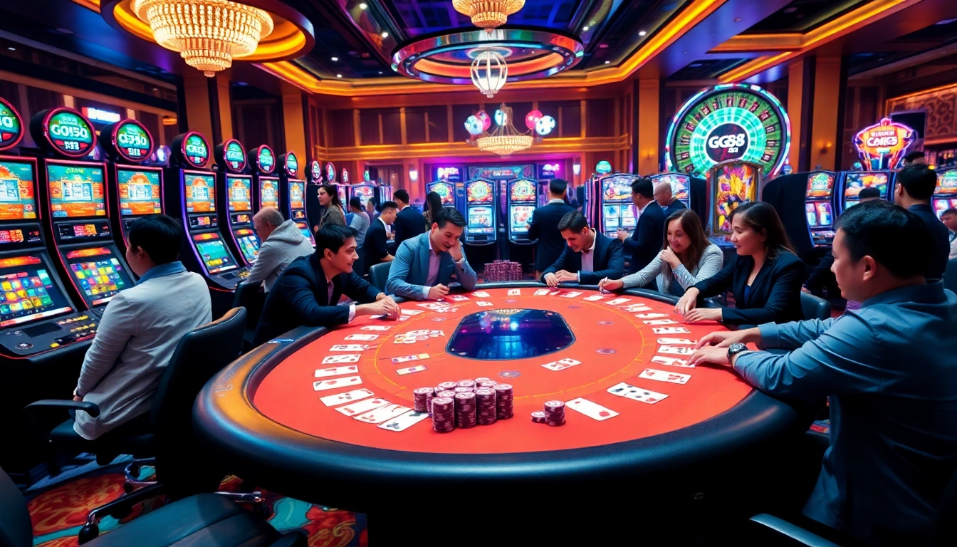 Experience thrilling gameplay at GG 88 casino with vibrant tables, exciting slot machines, and enthusiastic players.