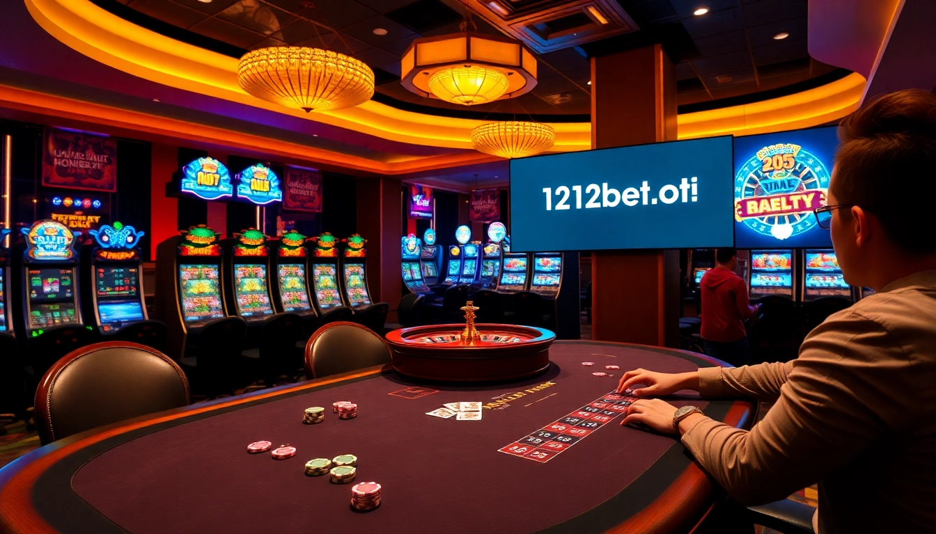 Engaging poker showdown at a luxurious table featuring https://12bett.bot/, vibrant atmosphere, and casino excitement.