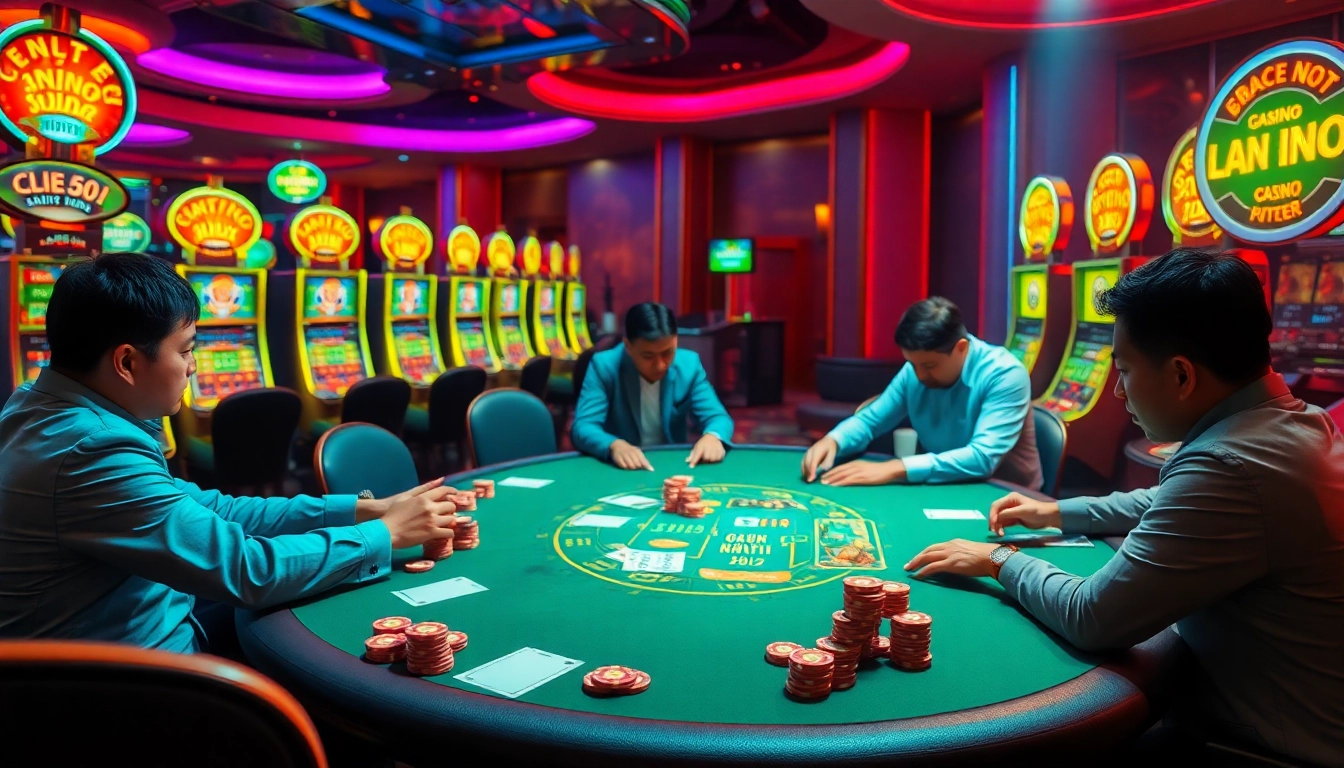 Engaged players at a poker table celebrating wins at Link nhà cái Ku88.