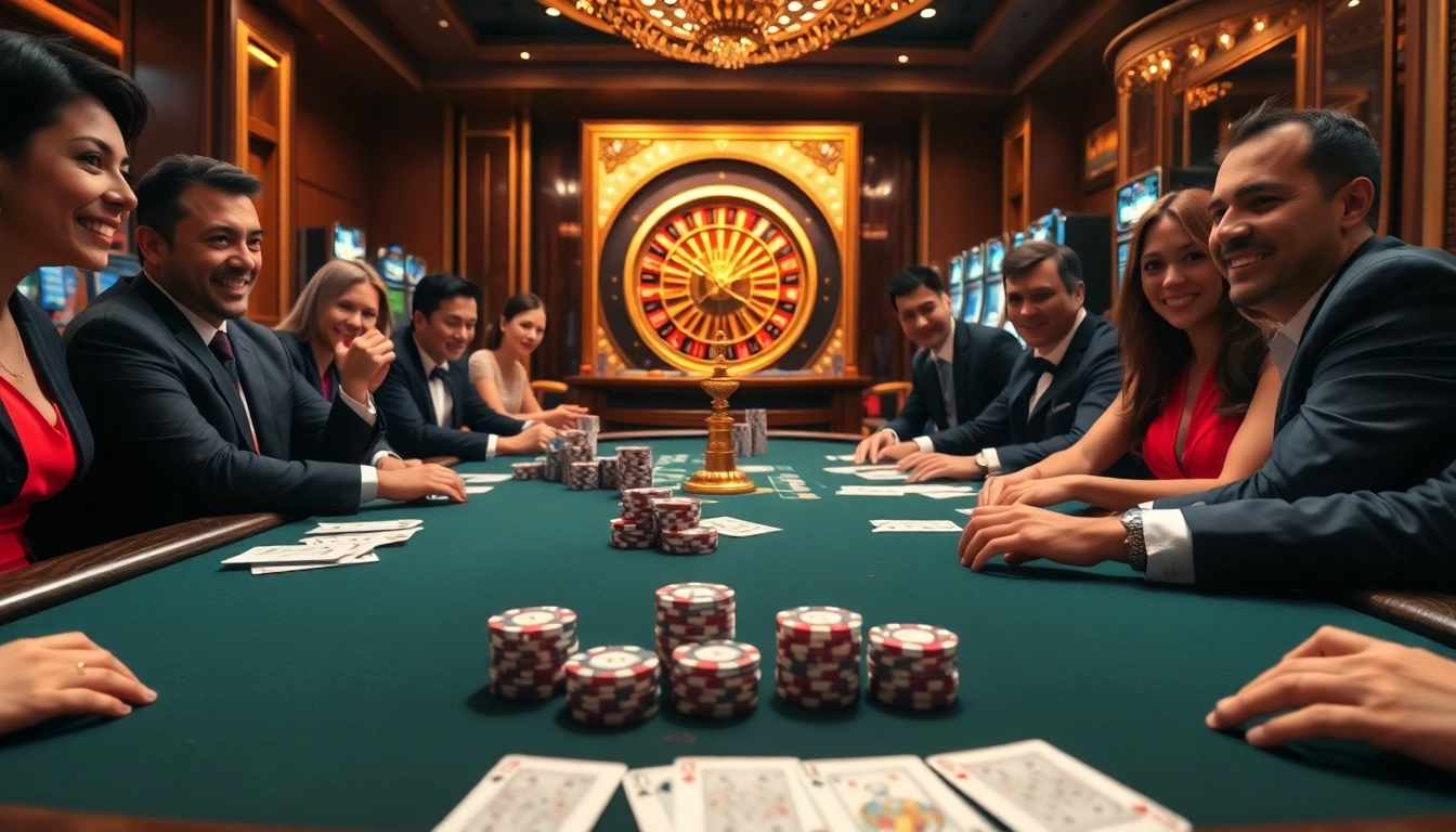 Experience high-stakes gameplay at https://luongsontv23.com/ with professional poker players at a luxury casino table.