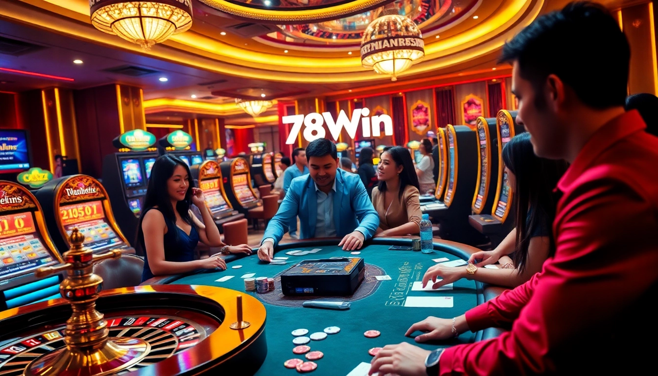 Experience the thrill of high-stakes gambling with 78Win in a lively casino setting.