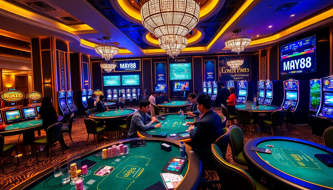 MAY88 provides an immersive casino experience with engaging dealers and vibrant gaming tables.