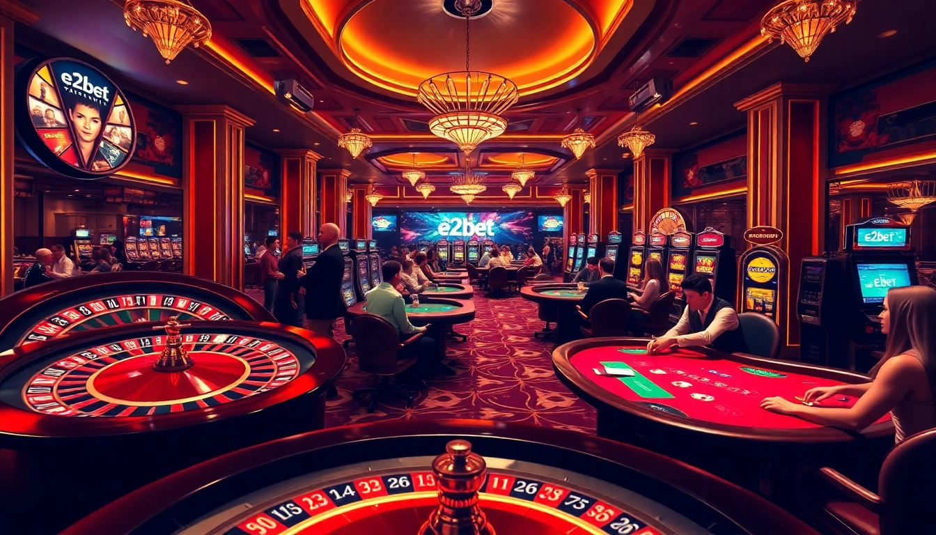 Experience the thrill of e2bet with luxurious casino elements and vibrant gaming action.