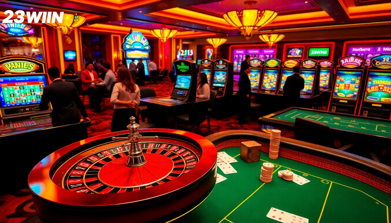 Experience the excitement of 23win casino games, featuring vibrant slot machines and poker tables.