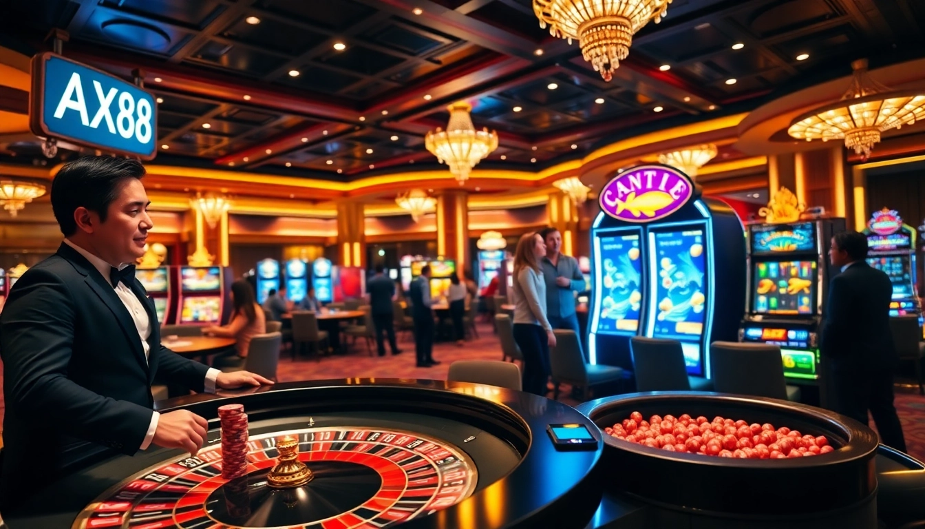 Action-packed gaming at AX88 casino with exciting roulette and vibrant players.