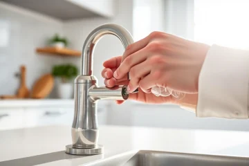 Plumber performing faucet repair in Toronto's modern kitchen, emphasizing skill and precision.