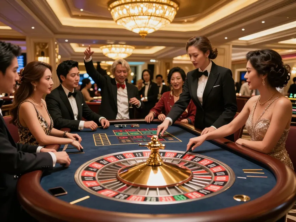 Players placing bets at YO88 roulette table, capturing exciting casino atmosphere.