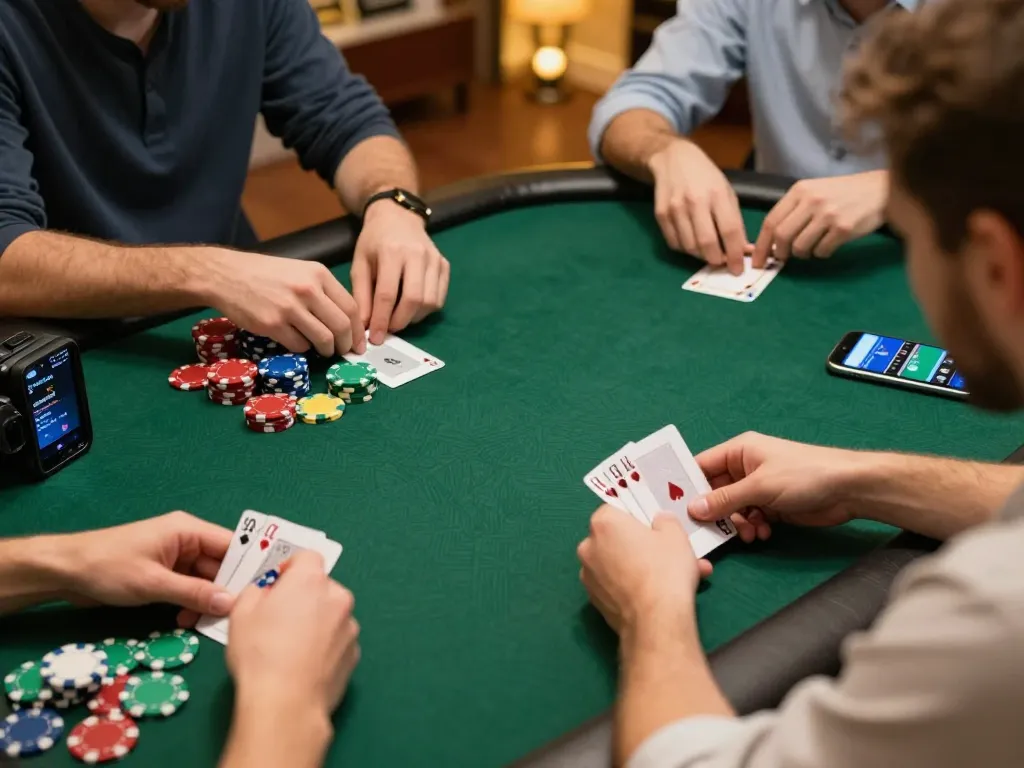 BCX88 players strategizing in an online poker game with vibrant chips and cards.