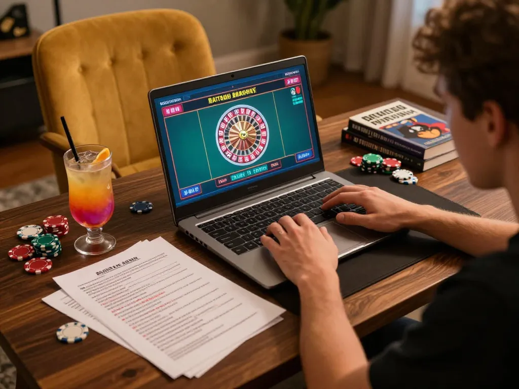 Player enjoying online rr88 roulette game in a cozy home environment with strategy notes