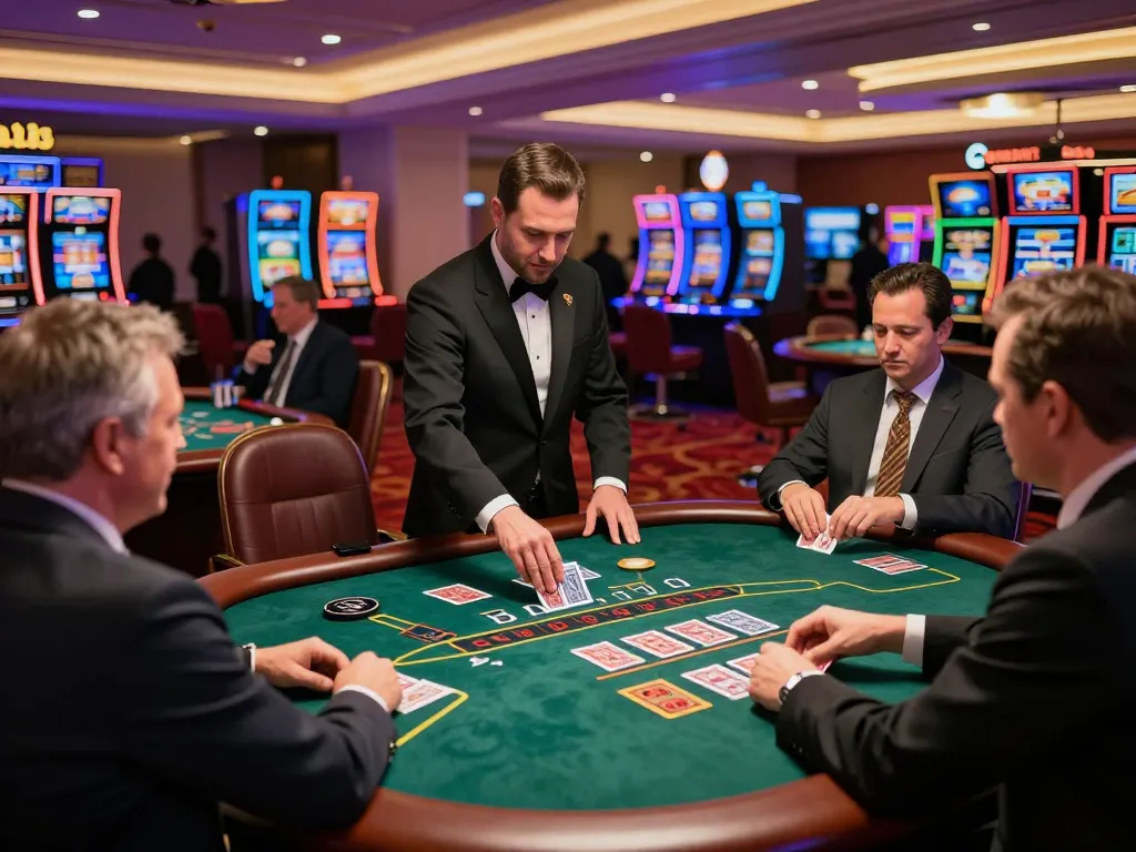 Players place bets at a Co88 blackjack table in a vibrant casino atmosphere.