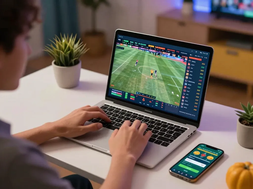 Betting enthusiast analyzing live scores and placing bets on qq8827 sports platform.