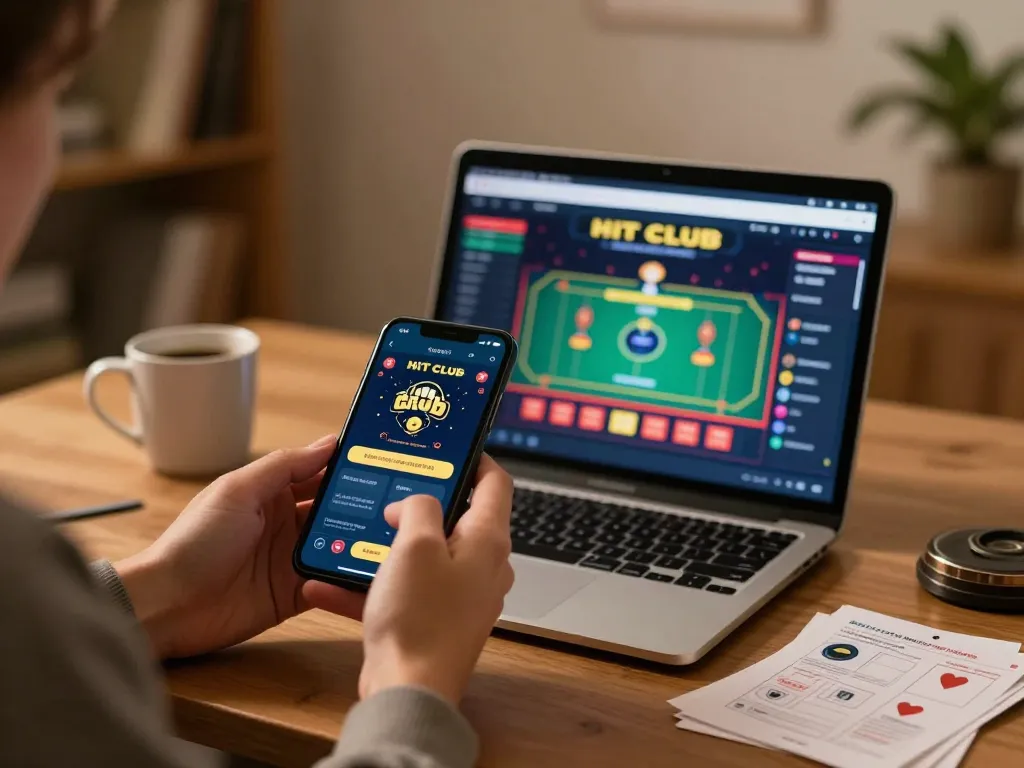 Engaged in gameplay with Hit club app on smartphone in a cozy home setup, highlighting strategic gambling.