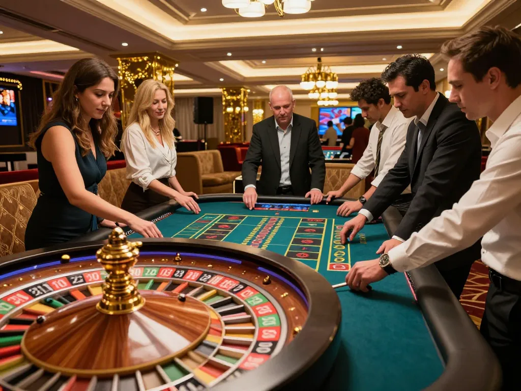 Players engaging at the roulette table at 789bet, showcasing an exciting casino atmosphere.