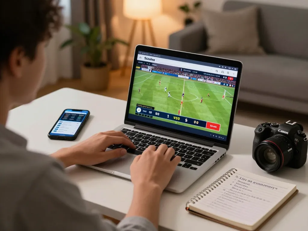 Socolive link displayed on a laptop screen as a person engages in live soccer betting, emphasizing strategic gameplay.