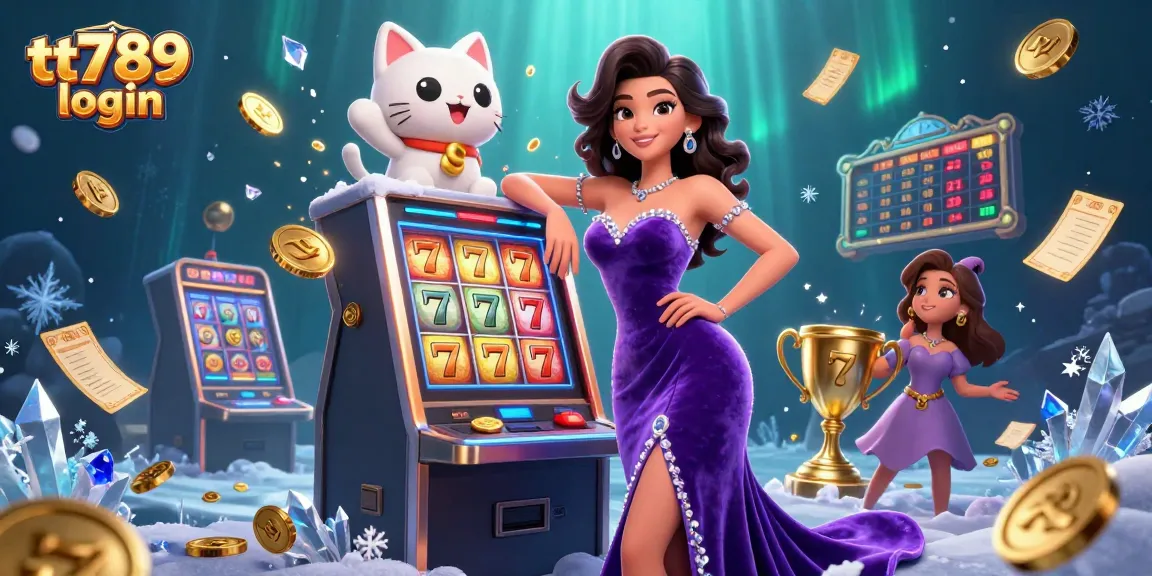 Terlibat dalam permainan yang mendebarkan di tt789 login dengan slot jackpot dan lebih banyak lagi, diilustrasikan dengan detail yang cerah.