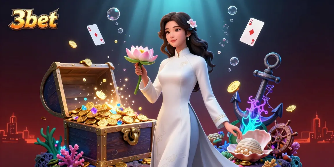 Experience thrilling moments with the 3bet casino as the graceful Asian woman holds symbols of luck and wealth.