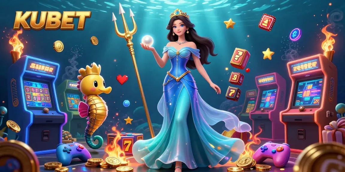 KUBET's vibrant casino scene showcases a captivating underwater adventure with slot machines and treasures.
