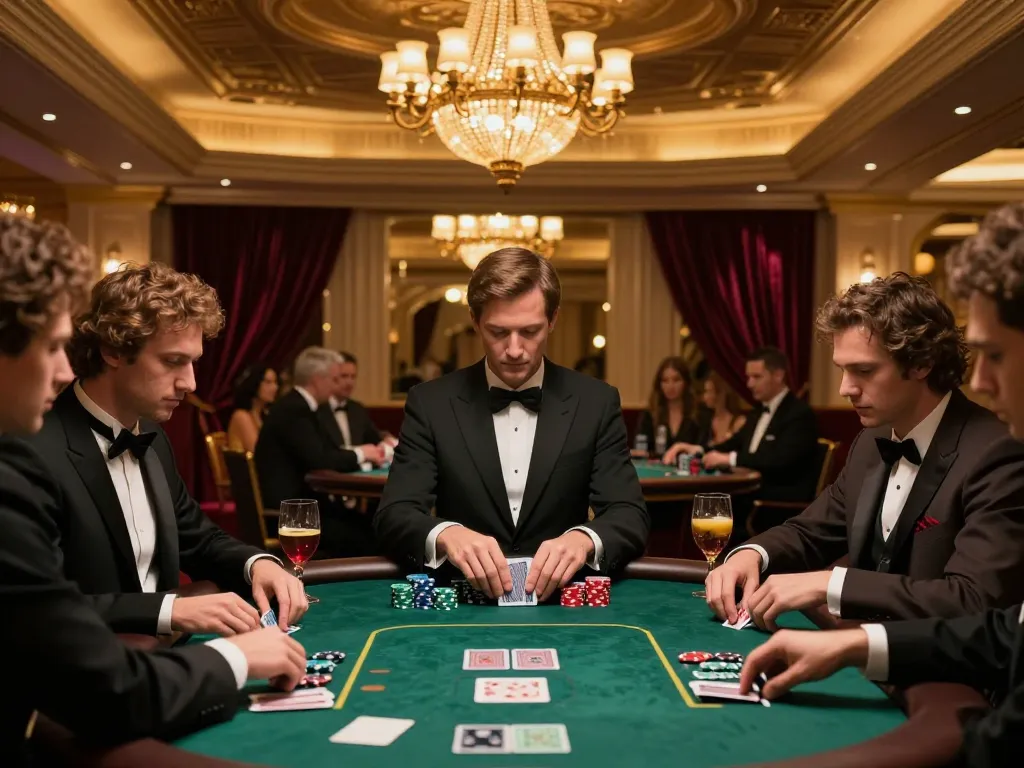 Players strategizing in a high-stakes poker game at 13win casino venue.