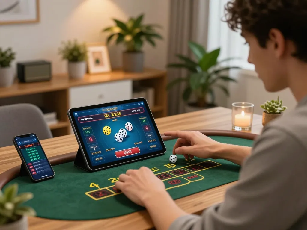 Tai Xiu online gaming session displaying dice values and betting options on a tablet