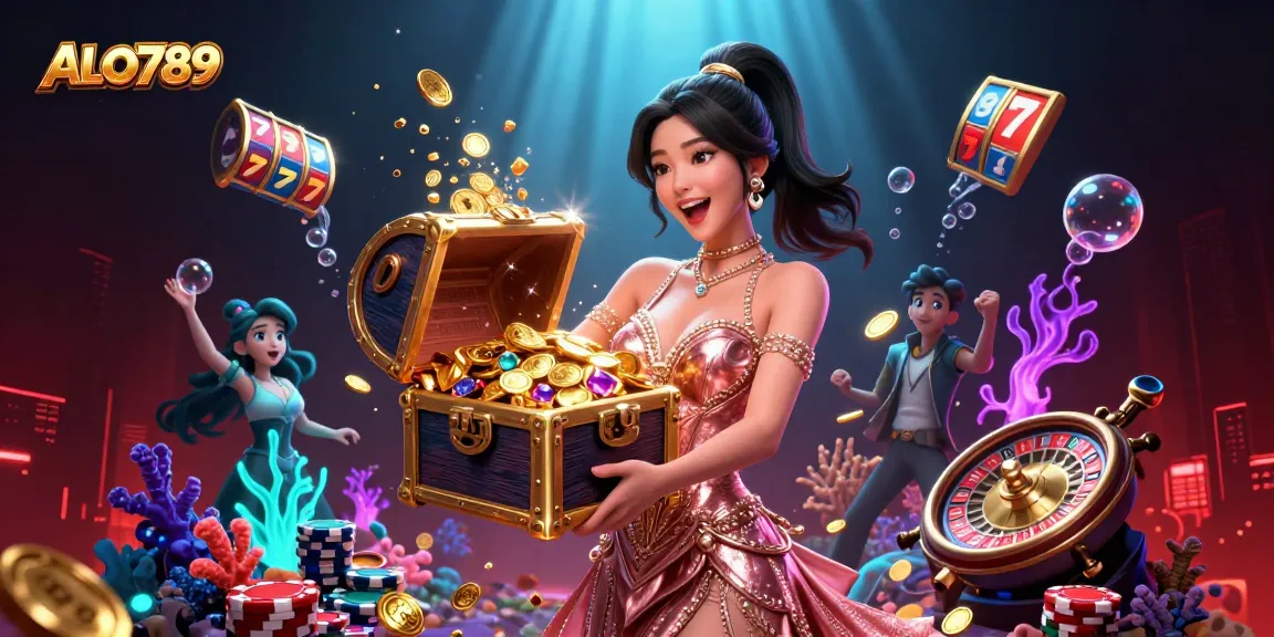 Experience vibrant casino excitement with ALO789, featuring golden treasures and immersive gaming elements.