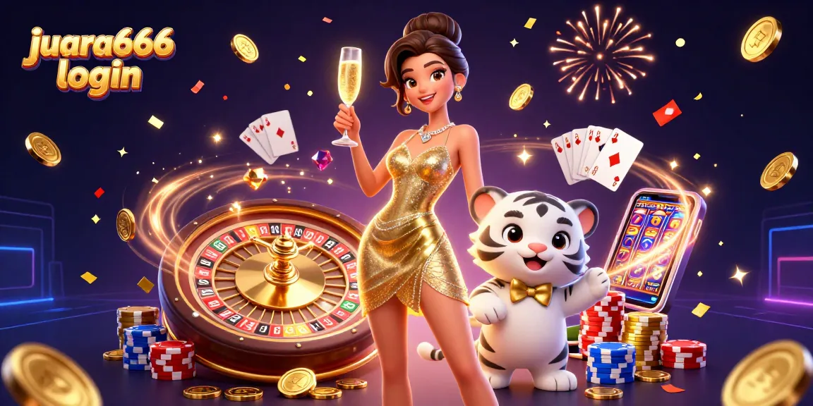 Rasakan kegembiraan login juara666 dengan ilustrasi kasino yang penuh warna ini yang menampilkan kesenangan dan kemewahan.