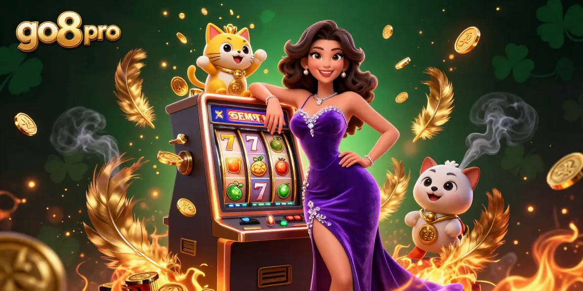 Engaging scene featuring the go8 pro woman at a jackpot slot machine with vibrant casino elements.