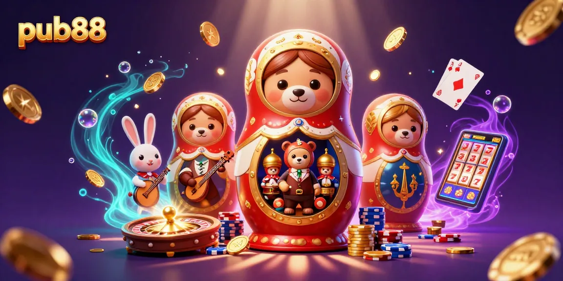 Experience the excitement of pub88 with bears in casino attire surrounded by coins and cards.