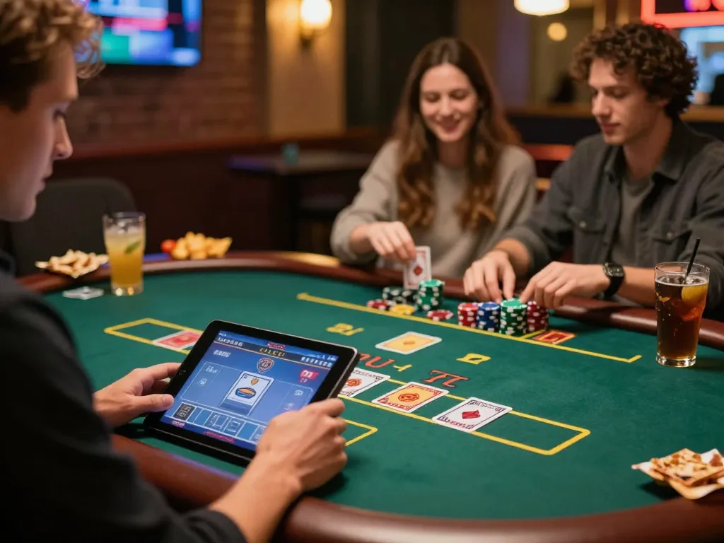 Link mới 9bet gaming session with a player using a tablet to access live dealer games.