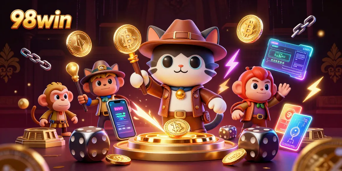 Win big at 98win with a thrilling 3D adventure in a vibrant casino setting.