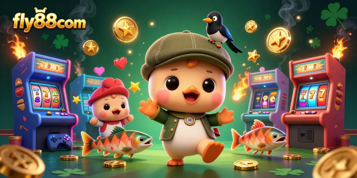 Engage with thrilling casino action at fly88com featuring a cartoon Loch Ness monster and vibrant gaming elements.