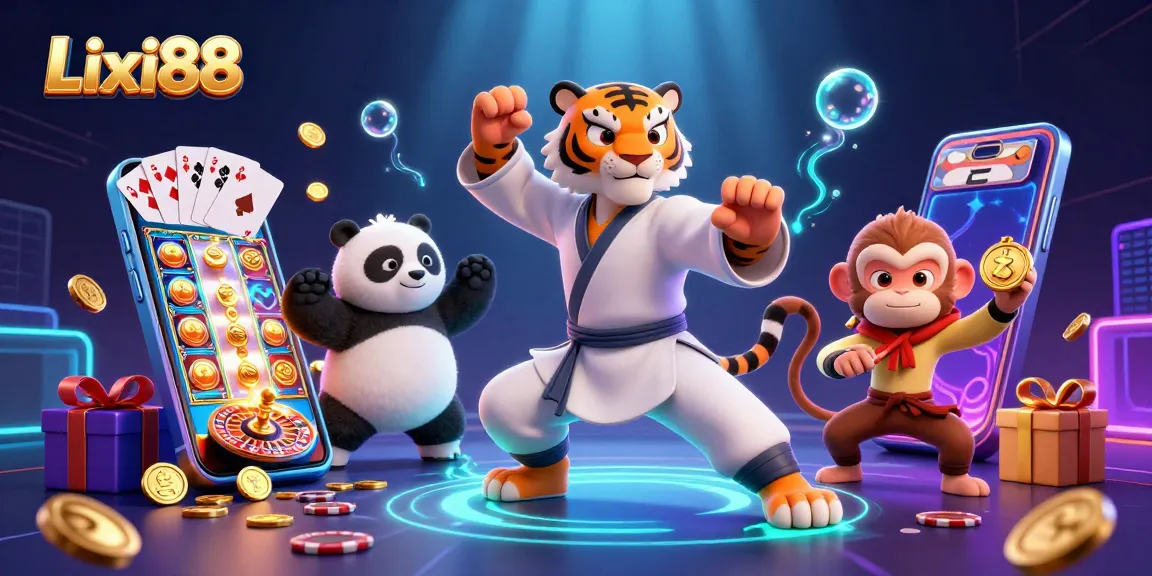 Experience the excitement of Lixi88 with vibrant slot games and playful characters in a casino atmosphere.