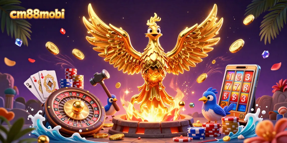 Experience the thrill of cm88mobi with a dynamic scene of gold, luck, and casino excitement.