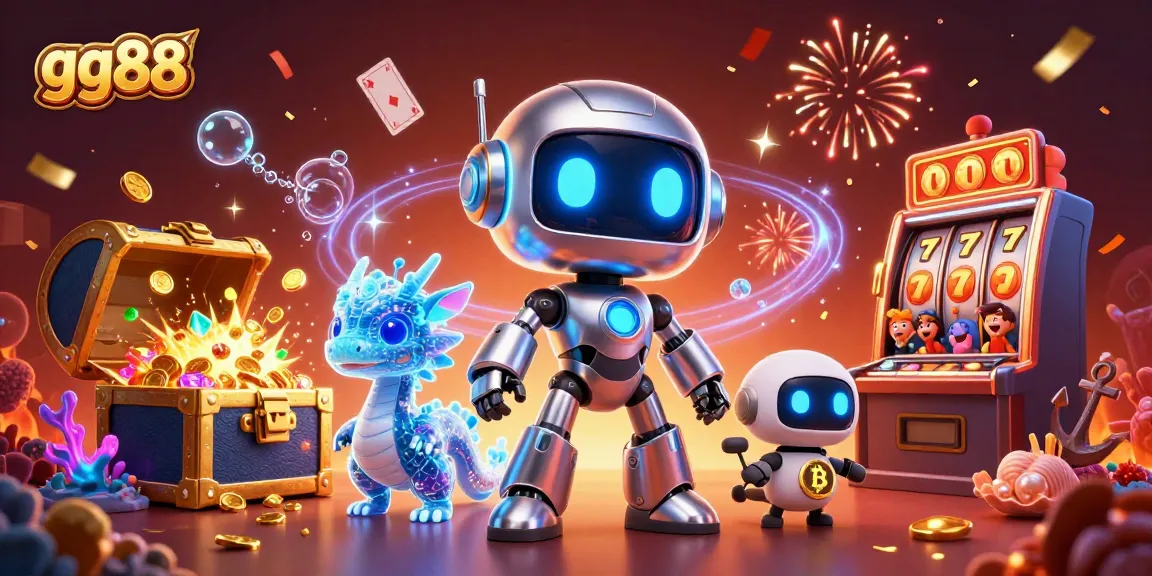 Engage in thrilling gameplay with gg88, featuring a cyberpunk robot amidst vibrant casino action.