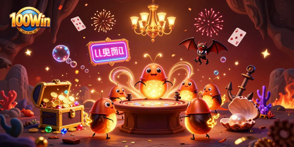 100Win players immerse in vibrant casino adventures with glowworms illuminating the excitement.
