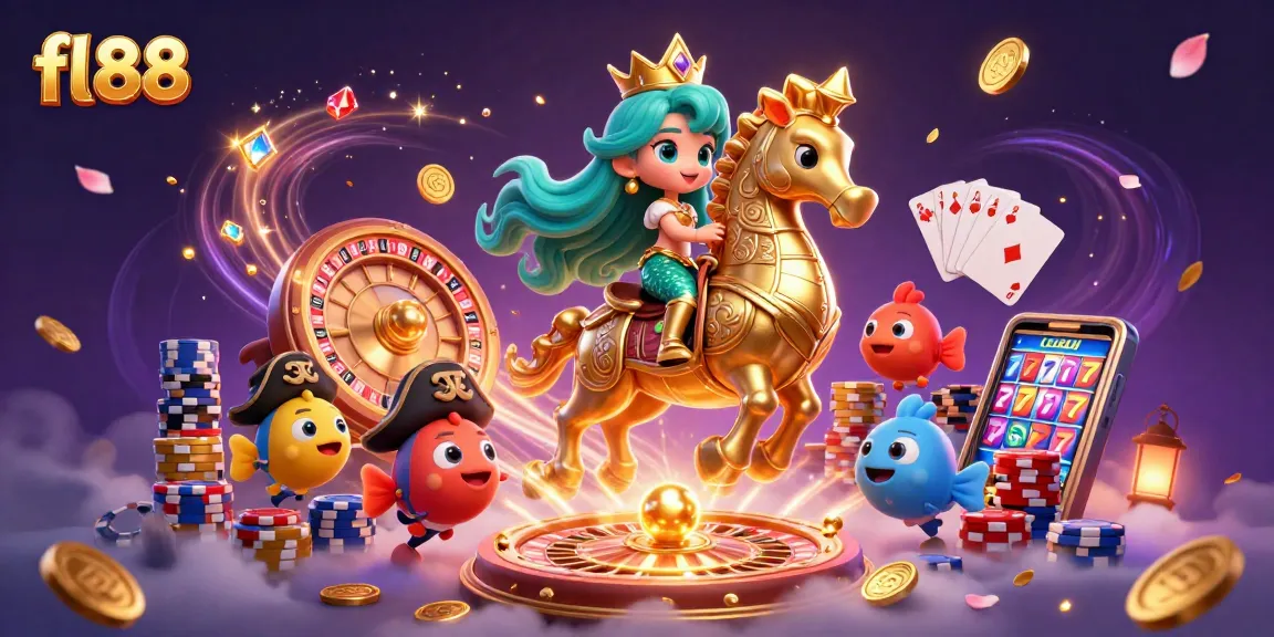 Experience the excitement of fl 88 as a mermaid princess and her seahorse ride through a casino adventure.