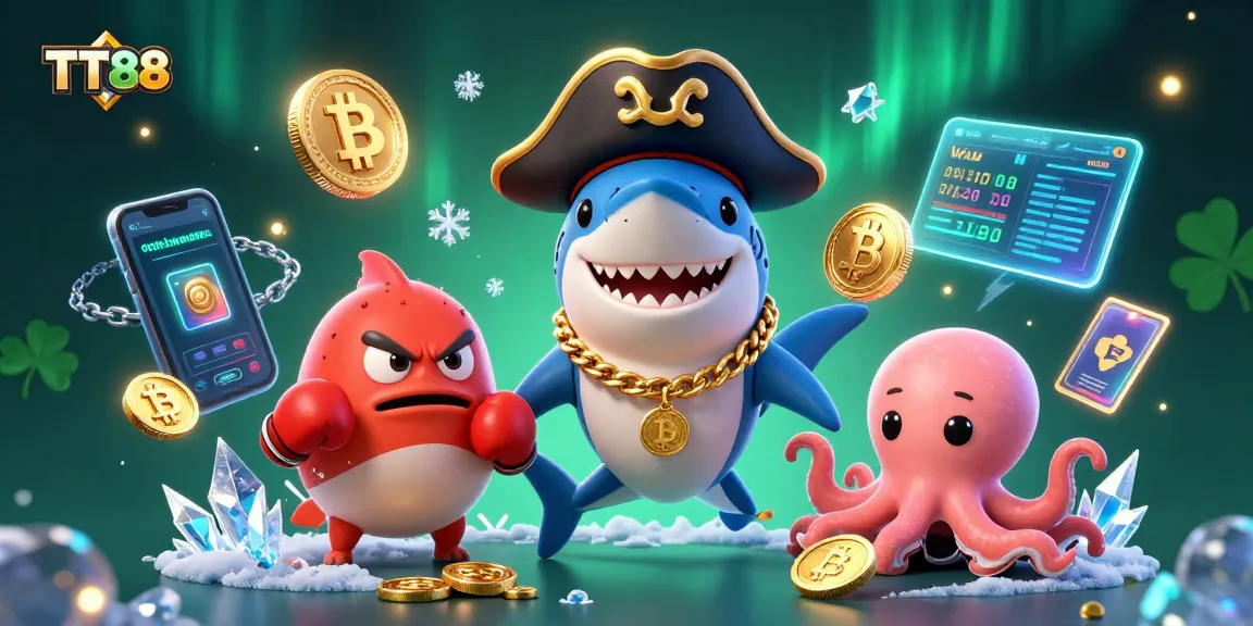Play slots and win at TT88 casino featuring pirate shark, pufferfish, and octopus with coins.