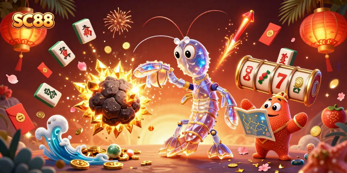 Experience the thrilling SC88 casino action with vibrant characters and golden rewards amidst the excitement of gaming.