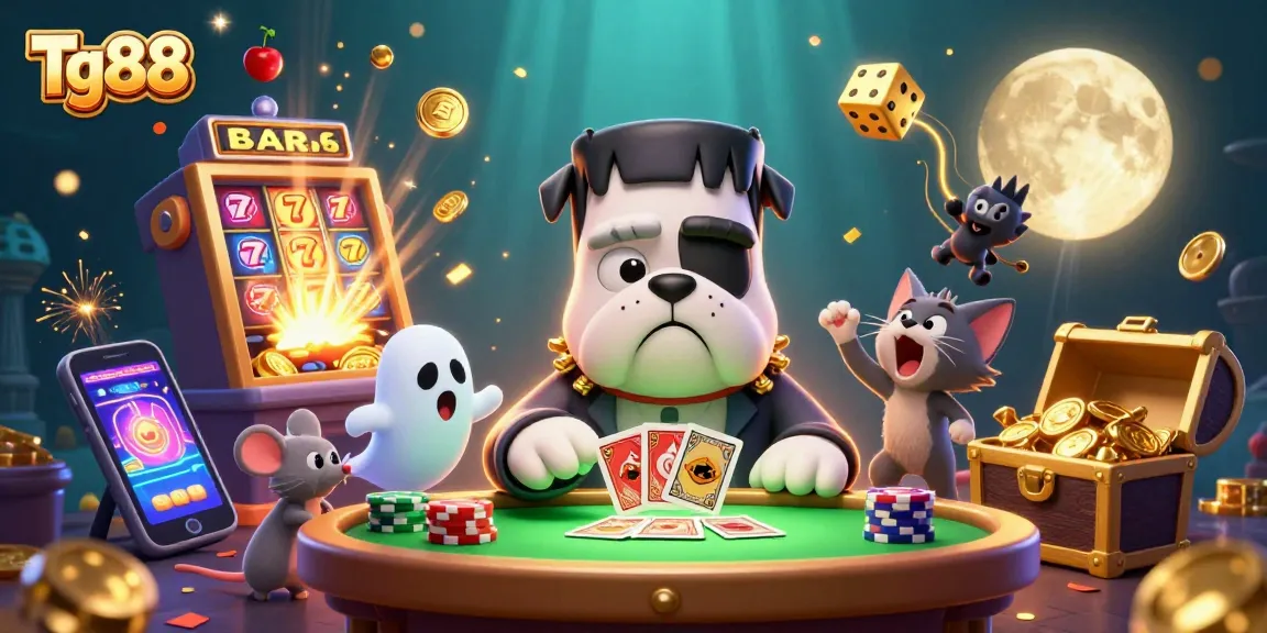 Tg88 engages players with a vibrant 3D casino scene featuring captivating characters and dynamic gaming elements.