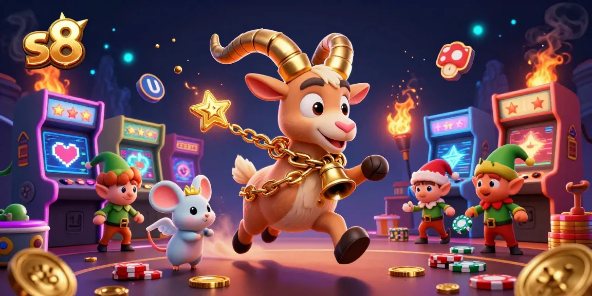 Join the fun at s8's vibrant casino with Krampus, angel mouse, and mischievous gremlins stealing chips!
