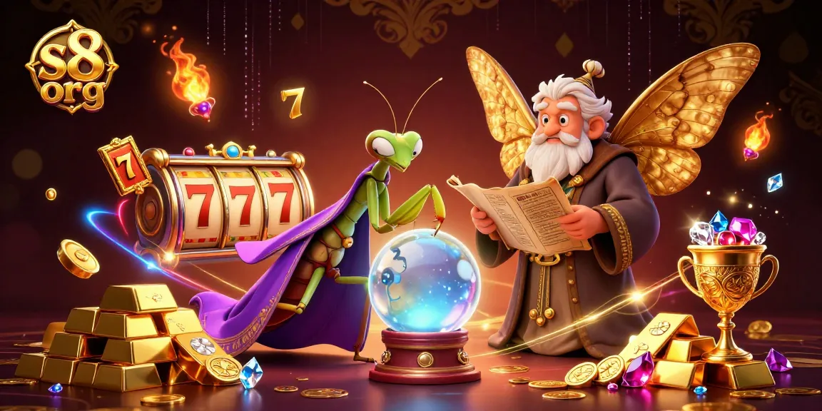 Experience excitement with s8 org, featuring vibrant slot reels, treasure, and magical characters.