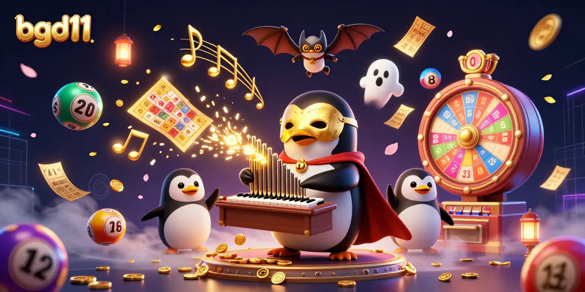 Engage with bgd11's vibrant gameplay featuring a playful penguin amidst dynamic casino elements.