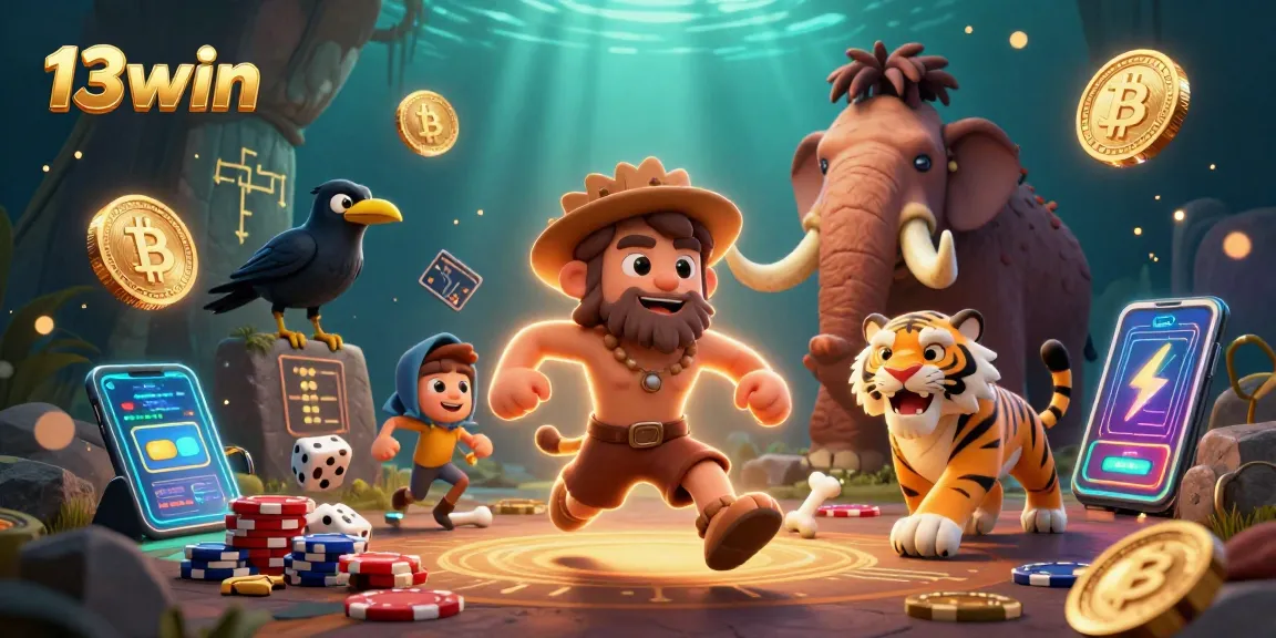 Experience thrilling gameplay at 13win, where cavemen and tigers take on a vibrant casino.