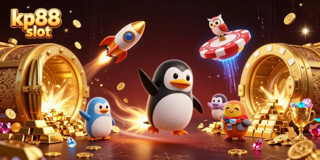 Experience thrilling gameplay with kp88 slot in this vibrant casino-themed 3D illustration.