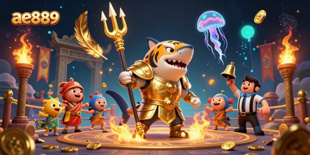 Experience thrilling gameplay at ae889 with a fierce tiger shark leading the underwater casino battle.