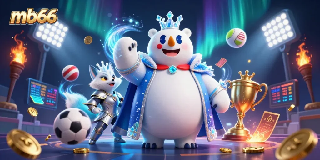 Experience thrilling gaming action with mb66's polar bear and snow fox in an invigorating casino atmosphere.