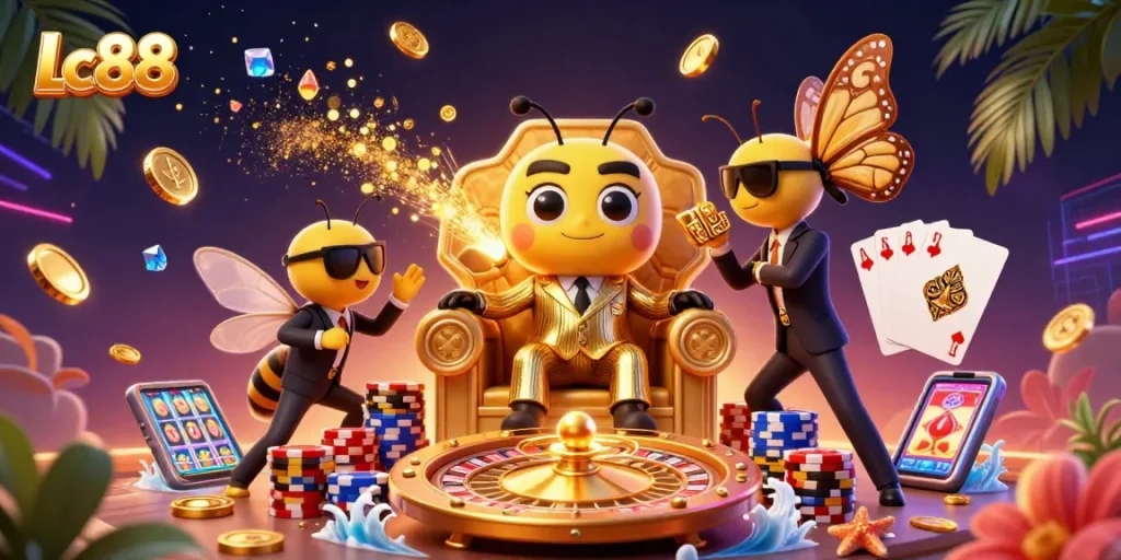 Lc88 welcomes players with an exciting 3D gaming adventure featuring a charming mob boss and dazzling casino elements.